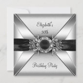 30thバースデーダイヤモンドジュエル白黒シルバー 招待状 (正面)