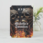 30thバースデーハロウィンブラック金ゴールドスカル モダン 招待状 (スタンド正面)