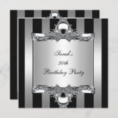 30thバースデーパーティーシルバー白黒ストライプ 招待状 (正面/裏面)