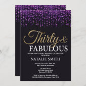 30thバースデーパープルと金ゴールドグリッター 招待状 (正面/裏面)