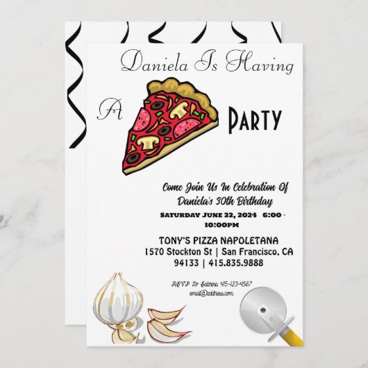 30thバースデーピザパーティの招待状 招待状 (正面/裏面)
