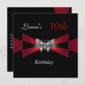 30thバースデーブラックレッドバタフライ招待状 招待状 (正面/裏面)