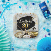30thバースデーブラック&金ゴールドカジノラグジュアリーカーナップ ペーパープレート (パーティー)