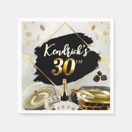 30thバースデーブラック&金ゴールドカジノラグジュアリーカー スタンダードカクテルナプキン