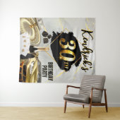 30thバースデーブラック&金ゴールドカジノラグジュアリーカー タペストリー (インサイチュ(横))