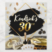 30thバースデーブラック&金ゴールドカジノラグジュアリーカー ワインラベル (シングルラベル)