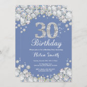 30thバースデーブルーとシルバーダイヤモンド 招待状 (正面/裏面)