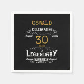 30thバースデーレジェンダリーブラック金ゴールドレトロ スタンダードカクテルナプキン (正面)