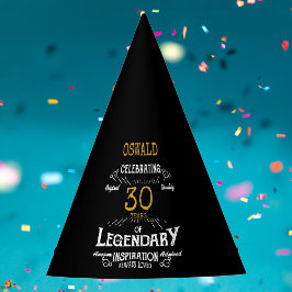 30thバースデーレジェンダリーブラック金ゴールドレトロ パーティーハット