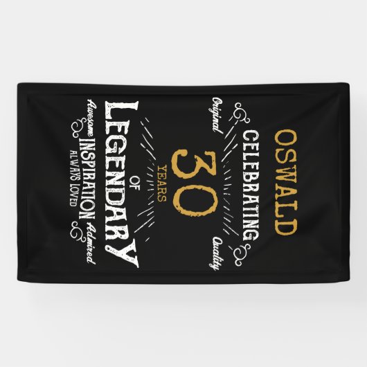 30thバースデーレジェンダリーブラック金ゴールドレトロ 横断幕 (横)