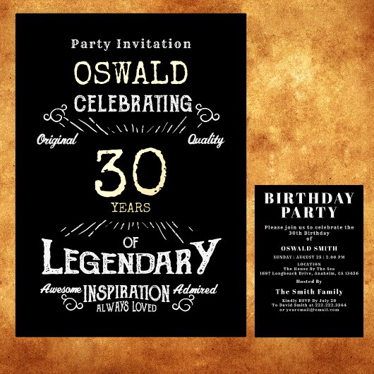 30thバースデーレジェンダリーブラック金ゴールドレトロ 箔招待状