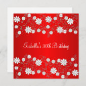 30thバースデーレッド&ホワイトフローラ 招待状 (正面/裏面)
