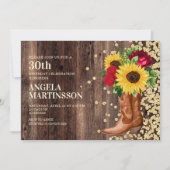 30thバースデー素朴ターブーツひまわり赤いバラ 招待状 (正面)