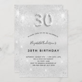 30thバースデー銀グリッターグラマラス 招待状 (正面/裏面)