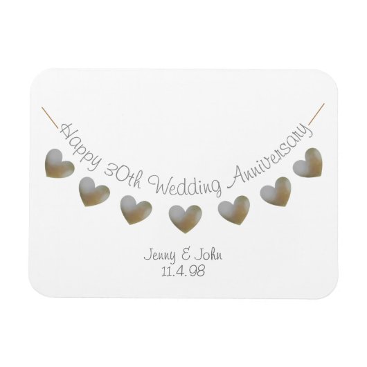 30thパールの結婚アニバーサリー・バンティング・ギフト マグネット (横)
