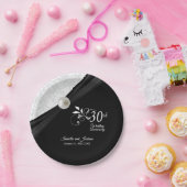 30thパール&ブラック結婚ズ記念デザイン ペーパープレート (パーティー)