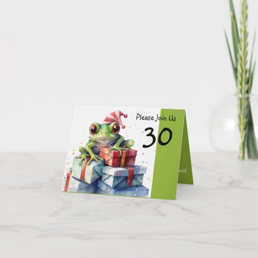 30thフロッグホリデー誕生日ストライプのハット 招待状 (正面)