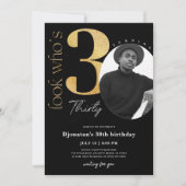 30thブラック金ゴールド誕生日招待状（写真あり） 招待状 (正面)