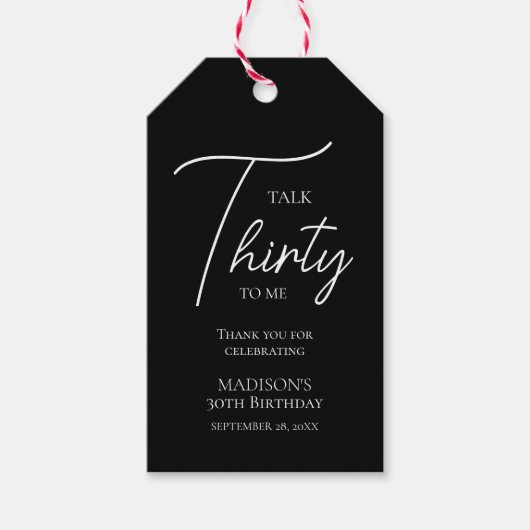30thブラック&ホワイト誕生日 ギフトタグ (正面)