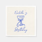 30thブルーハンドドローシャンパンボウグラス誕生日 スタンダードカクテルナプキン (正面)