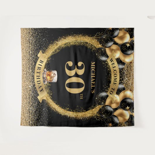 30thマンはっきりした誕生日ウイスキー誕生日写真バック タペストリー (正面(横))