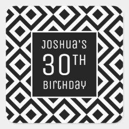 30th誕生日の名前のはっきりした白黒幾何学的 スクエアシール