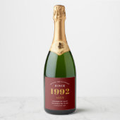 30th誕生日の名前1992赤い金ゴールドシック スパークリングワインラベル (正面)