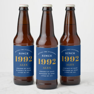 30th誕生日の名前1992青い金ゴールドシック ビールラベル