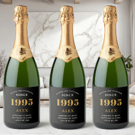 30th誕生日の名前1995ブラック金ゴールドシック スパークリングワインラベル