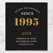 30th誕生日の名前1995ブラック金ゴールドシック ワインラベル (シングルラベル)