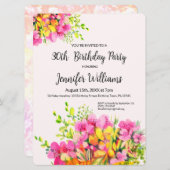 30th誕生日の招待状、ピンクとオレンジの花 招待状 (正面/裏面)