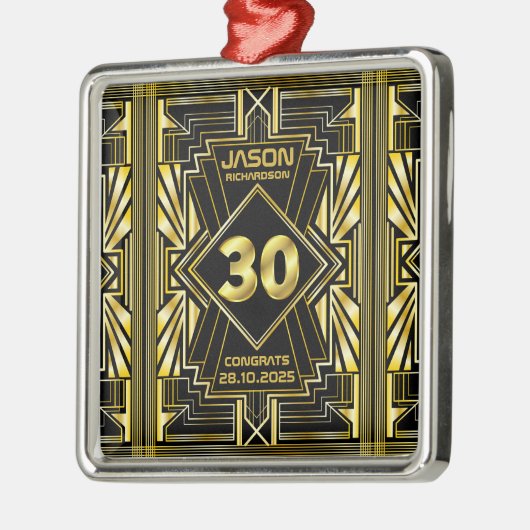 30th誕生日アールデコ金ゴールドブラック素晴らしギャツビー メタルオーナメント (左)