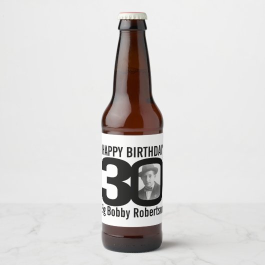 30th誕生日カスタム写真名ラベル ビールラベル (正面)