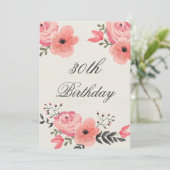 30th誕生日シックな水の色の花 招待状 (スタンド正面)