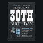 30th誕生日シャルボードブルーバルーンシック素朴な 招待状<br><div class="desc">ヴィンテージ素朴シャルボードホワイトブルーバルーン30th誕生日パーティの招待状</div>