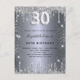 30th誕生日シルバーメタルグリッターダストグラム インビテーションポストカード