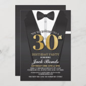 30th誕生日スパイースーツ黒タイ金ゴールド招待状 招待状 (正面/裏面)