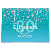 30th誕生日ティール（緑がかった色）ブルーグリーングリッター名ダイヤモンド ラージペーパーバッグ (正面)