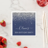 30th誕生日ネイビーブルーシルバーグリッター任意の年齢 スタンダードカクテルナプキン (インサイチュ)