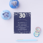 30th誕生日ネイビー・ブルー・シルバー・バジェット招待状 チラシ (シングル)