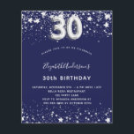 30th誕生日ネイビー・ブルー・シルバー・バジェット招待状 チラシ<br><div class="desc">この招待はチラシ紙で非常に薄い。封筒は含まれない。厚い招待状(同じデザイン)は当店を訪ねてほしい。30モダン歳のスタイリッシュ誕生日パーティーへの魅力的な招待。紺色の背景、銀飾色の星フェイク付き。名前とパーティー・詳細のパーソナライズおよび追加30番はバ書ロンスタイルフォント。</div>