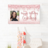 30th誕生日バラ金ゴールドグリッタードリップスパークルフォト 横断幕 (インサイチュ)