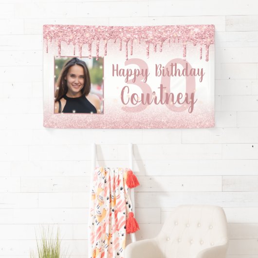 30th誕生日バラ金ゴールドグリッタードリップスパークルフォト 横断幕 (インサイチュ)