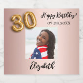 30th誕生日バラ金ゴールドピンク写真 スパークリングワインラベル (シングルラベル)