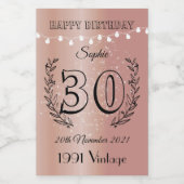 30th誕生日バラ金ゴールドミニワインボトルラベル ワインラベル (シングルラベル)