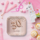 30th誕生日バラ金ゴールド赤面グリッター名 ペーパープレート (パーティー)