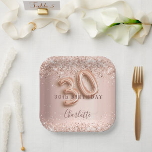 30th誕生日バラ金ゴールド赤面グリッター名 ペーパープレート