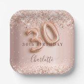 30th誕生日バラ金ゴールド赤面グリッター名 ペーパープレート (正面)