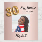 30th誕生日バラ金ゴールド赤面ピンク写真 ワインラベル (シングルラベル)