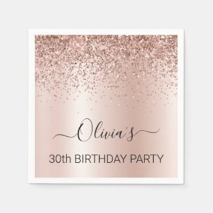 30th誕生日バラ金ゴールド-赤面ピンクグリッター スタンダードカクテルナプキン